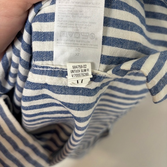 Banana Republic Men XL Linen Button-Up Shirt Blue White Stripe Untucked Slim Fit - Picture 5 of 6